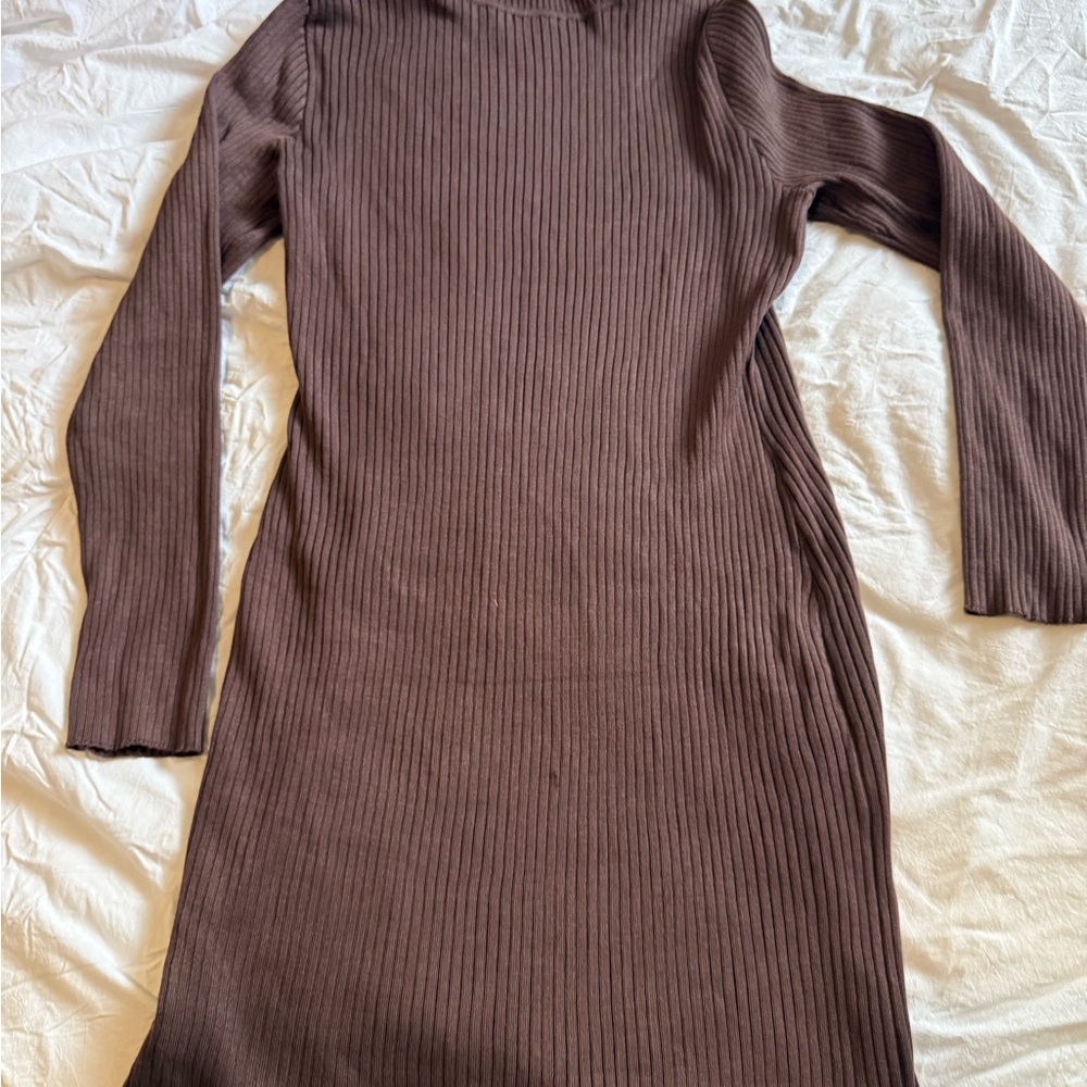 Wild Fable Chocolate Ribbed Long Sleeve Dress